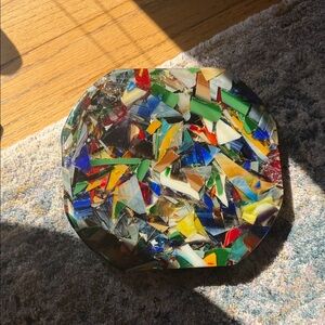 Vintage Multicolor Abstract Glass Art Piece Heavy Hot Pad Trivet